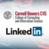 The Cornell Bowers CIS logo in black and red over the LinkedIn logo in black and blue